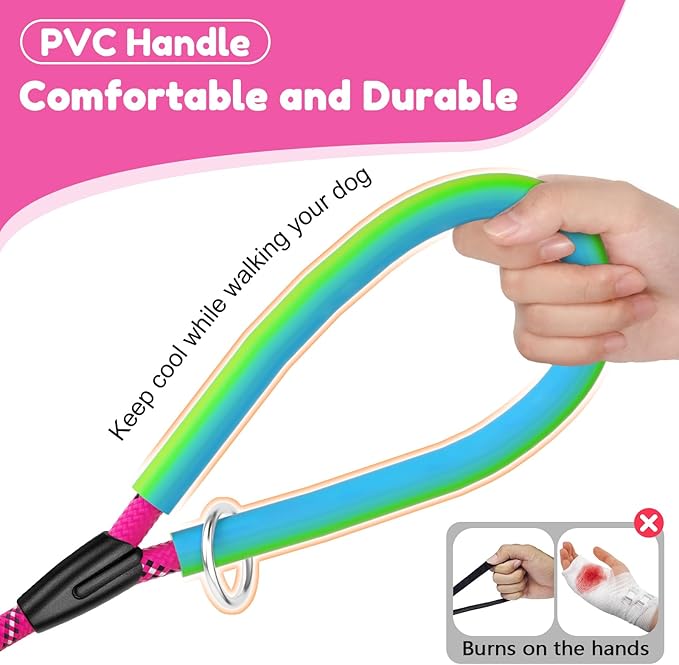 Dog Leash Heavy Duty 4/5/6ft-Red XiaZ 2 Handles Dog Leashes for Medium Large Dogs 1/2 Inch 1000lb Strength Reflective PVC Waterproof-Handles Metal Hook Dual-Handle Rope Leash Nighttime Safety