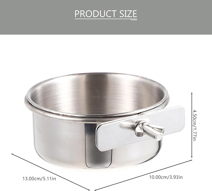 Yardwe Stainless Steel Bird Food Cup 2-Pack Small Cage Feeders with Clamp for Parrots Budgies Cockatiels Durable Bird Food Bowls for Easy Feeding