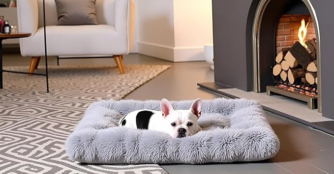 Small Dog & Cat Bed, Washable Warm Winter Fluffy Heated Calming Dog Crate Bed for Small Size Pets, Supportive Plush Crate Pad for Dogs(18 * 12", Light Grey).