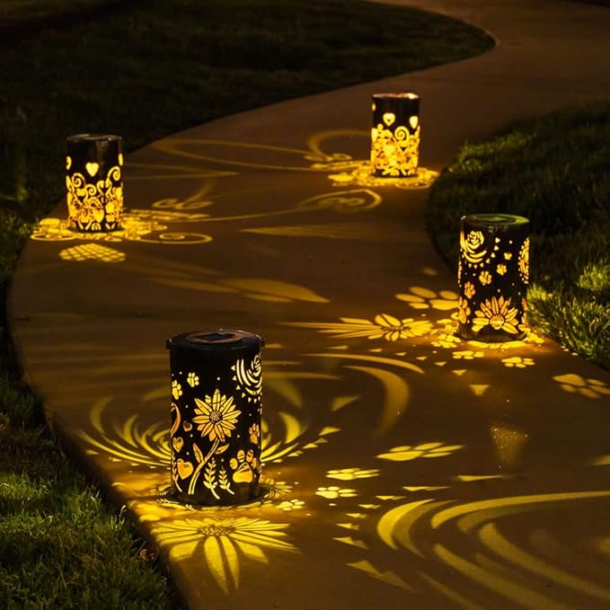 iHeartDogs Pet Memorial Gifts - Artisan Shadow Solar Lantern 'Sunflowers & Paws' - This Pet Loss Gift Feeds 7 Shelter Pets in Honor of Your Departed Pet