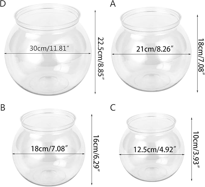 Yuly Plastics Round Aquarium Unbreakable Crystal-Clear Fish Bowls 4 Sizes Vases for Candy Ornament Holder