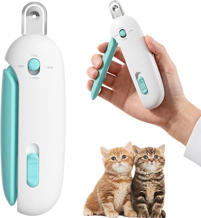 Cat Nail Clippers with a Removable Debris Collector, Adjustable Size, Built-in Hidden Nail File, Round Hole Blade, Safe Home pet Grooming Tool