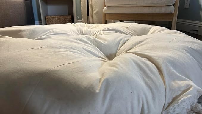 Round Dog Bed Insert Natural – Muslin Cotton Cover with Raw Cotton Filling, Breathable, Plastic-Free, Replacement Cushion (Large 35" x 4")
