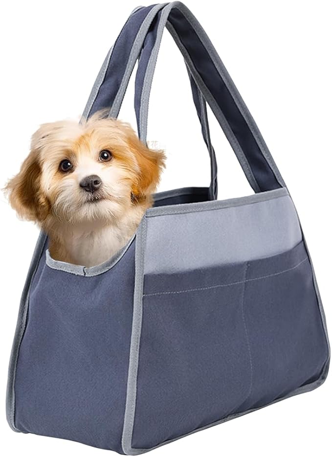 Dog Cat Purse Carrier for Small Pets, Dog Carrier with Secure Harness Clip, Zipper Closure Small Dog Cat Bag Carrier for Pets-Blue, Up to 15 Lbs