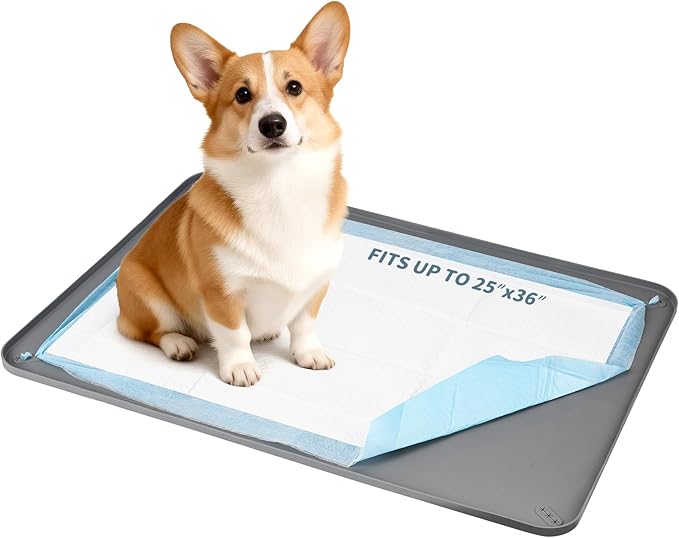 Pee Pad Holder for Dogs,25 x 36 Inch Dog Potty Tray with Clips Silicone Dog Puppy Pad Tray,Non-Slip Leak-Proof High Edge Puppy Pee Tray Mat for Home Floor Protection