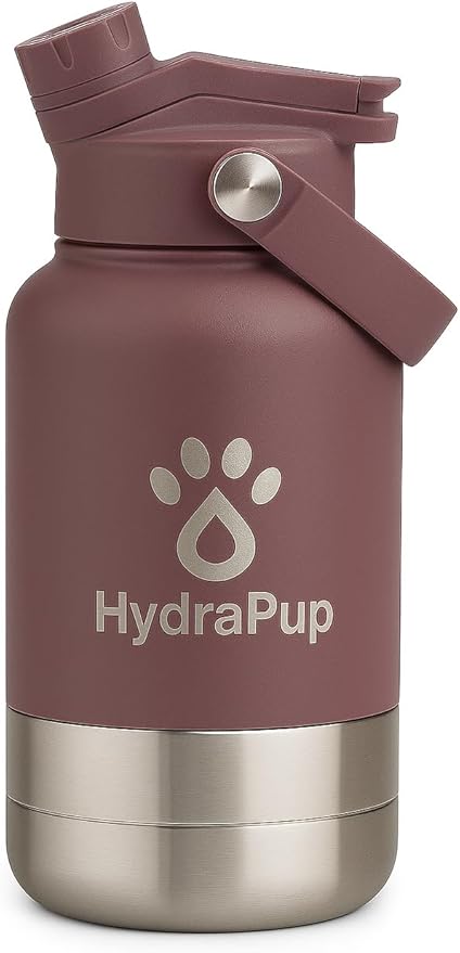 32oz Insulated Dog Water Bottle – Stainless steel, leakproof travel jug keeps water cold. Includes pet bowls, perfect for hiking, camping, and outdoor adventures with your dog (Mauve)