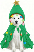 Dog Christmas Outfit Green Pet Cloak with Hat with Star and Pompoms Puppy Cape Clothes Xmas Tree Elf Costumes Party Pet Supplies Accessories for Dogs Big Cats Santa Presents