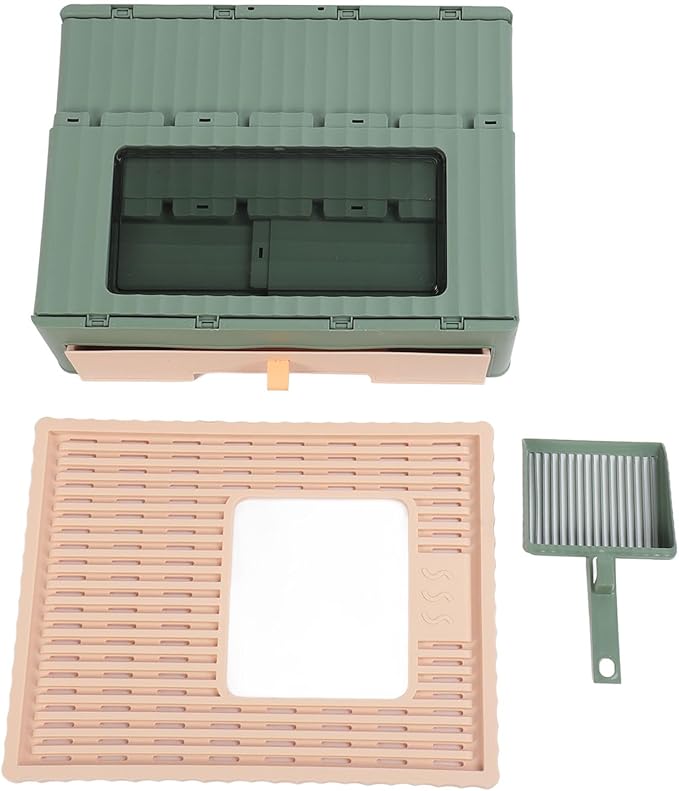 Cat Litter Box, Enclosed Cat Litter Boxes Foldable Toilet Box Potty with Front Door and Scoop Top Entry for Adult Kitten, 17.7x13.4x13.2in (Green)