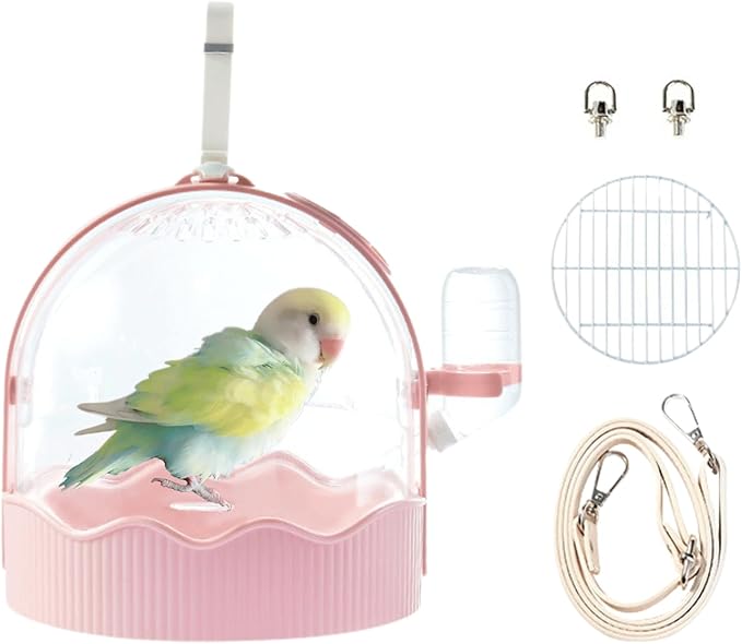 Pet Carriers Cage Portable Cage Parrot Bird Cage Outdoor Travel Camping Bird Parrot Cage with Water Bottle Bird Travel with Station Frame and Shoulder Strap Bird Travel Cage Bird Travel (Pink)
