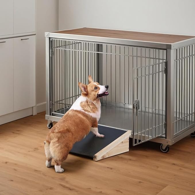 beeNbkks Dog Ramp for Stairs, Non-Slip Rubber Pet Ramps for Small Medium Dogs Cats, Gentle Slope Step and Stair Assist for Senior or Injured Pets, Indoor Outdoor Use, Portable Porch Access, Set of 2