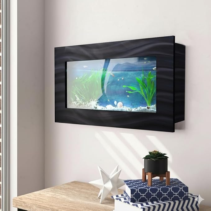 Aussie Aquariums 3.0 Wall Mounted Fish Tank Kit with LED Lighting, Built-in Filter System, Modern Space-Saving Design, Complete Accessories Set (Skyline, Black)
