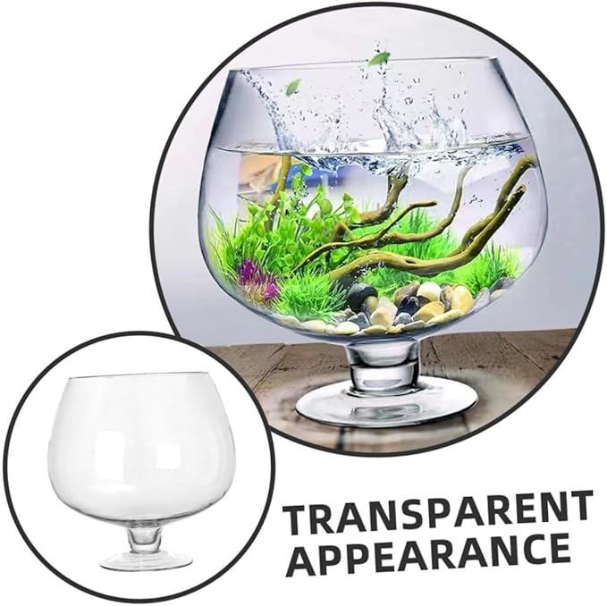 Clear Glass Fish Bowl Vase Capacity Transparent Desktop Aquarium for Fish and Hydroponic Plants Centerpiece for Home Office Decor
