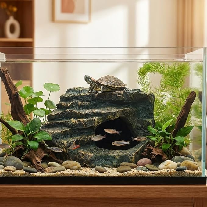 Reptile Tank Accessories, Turtle Tank Decor, Aquarium Caves, Perfect Gecko Hide, Fish Aquarium Decor, Professional Turtle Basking Platform (Antique)