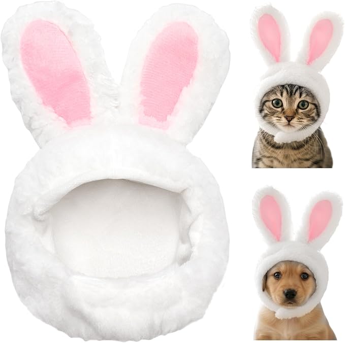 Cat Bunny Rabbit Ears Hat Costumes, Rabbit Ears for Dogs Party Costume Easter, Pet Accessory Cute Headwear, Easter Pet Costume for Cats Small Dogs Puppy (White)