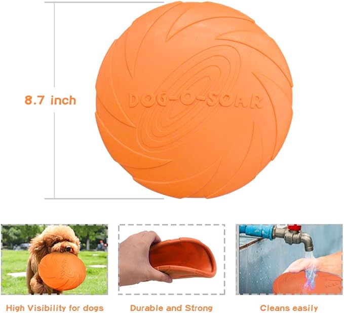 Dog Flying Discs 8.7inches Durable Pet Interactive Toys Soft Rubber for Medium Large Breeds Training Outdoor Flight Orange