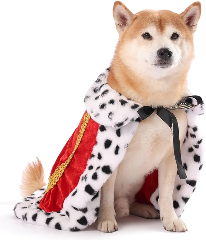 Lovelyshop pet Serial Lux Fur Red Cat Dog Cloak for Halloween Costumes, King Queen Prince and Princess Cosplay-M/Regular