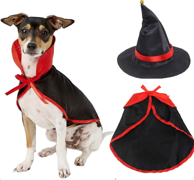 2-Pc Pet Halloween Party Costume-Puppy Party Adjustable Hats with Cool Cape Soft Costume Accessory for Small Medium Dogs and Cats