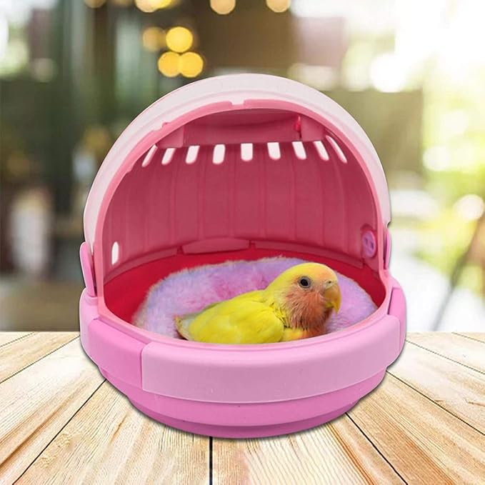 Portable Pet Birds Carrier Cage with Pink Plush Nest Small Parrot Travel Cage for Budgerigar and Young Birds for Warmth and Safety