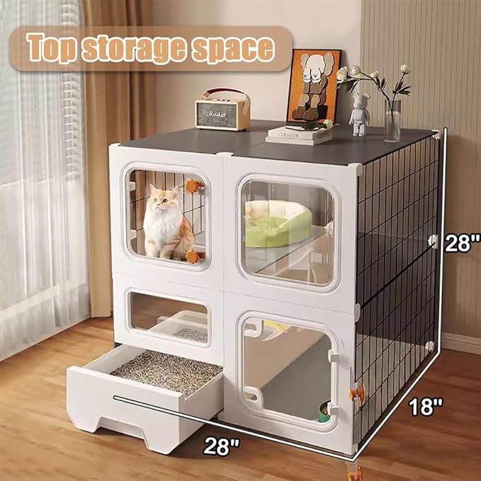 Cat Cage Cat Enclosure with Litter Box, Cat Playpen Detachable Metal, Cat Cage Indoor and Outdoor, Ferret Cage, Rabbit Cage