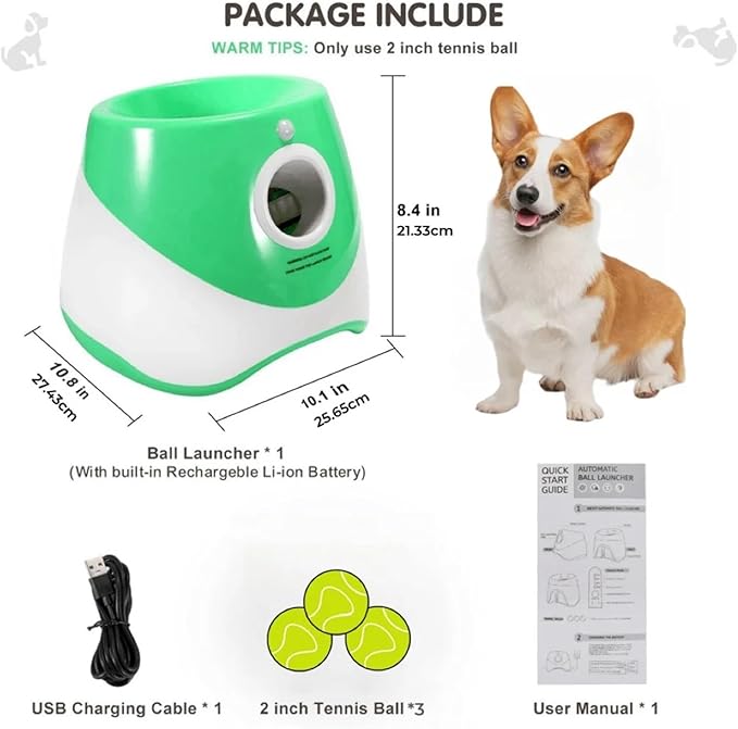 Dog Launcher Automatic Toy Tennis Throwing Pinball Machine Fun Interactive Throw Rechargable Catapult USB Charging(Yellow)