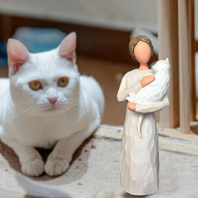 FRUMOASA White Cat Memorial Gifts, Loss of Cat Sympathy Gifts for Cat Mom, Pet Cat Remembrance Gifts, Cat Angel Figurine Statue for Cat Lovers in Memory of Passing Away Cat