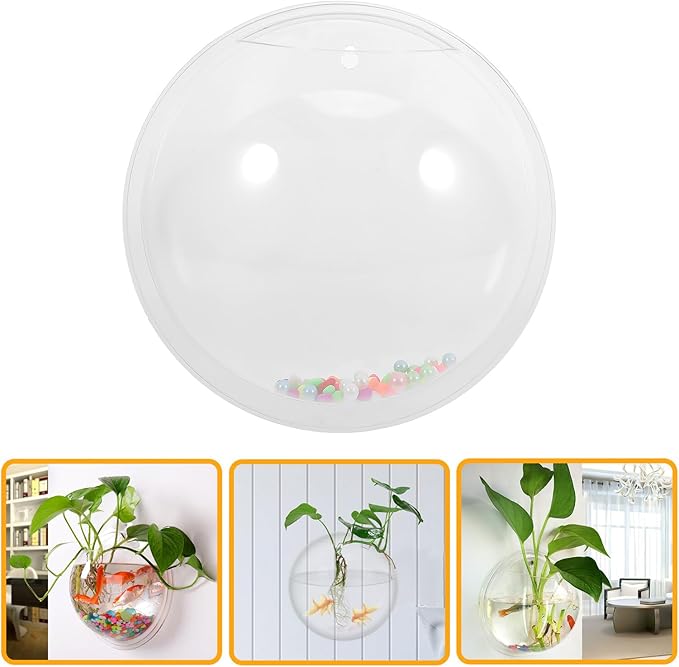 HANABASS Wall Mounted Acrylic Fish Tank Bowl, 23cm Diameter Hanging Aquarium Decor for Living Room, Acrylic Wall Hanging Fish Bowl Suitable for Home and Office Display