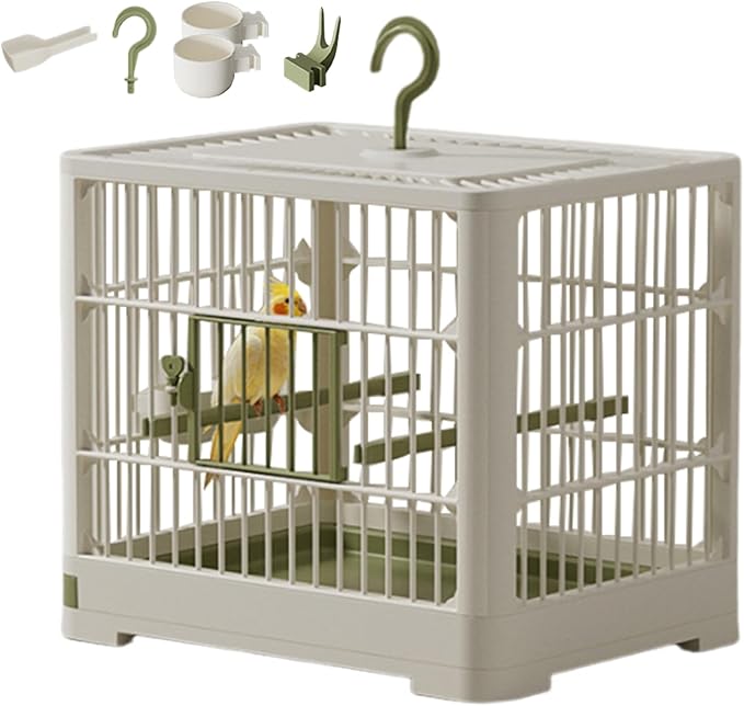 Travel Bird Cage - Portable Bird Carrier, Lightweight Detachable Tray | Hook Handle Container, Secure Travel Case for Lovebirds, Parrots, Finches, Parrotlets, Vet Visits, Outdoor Adventures