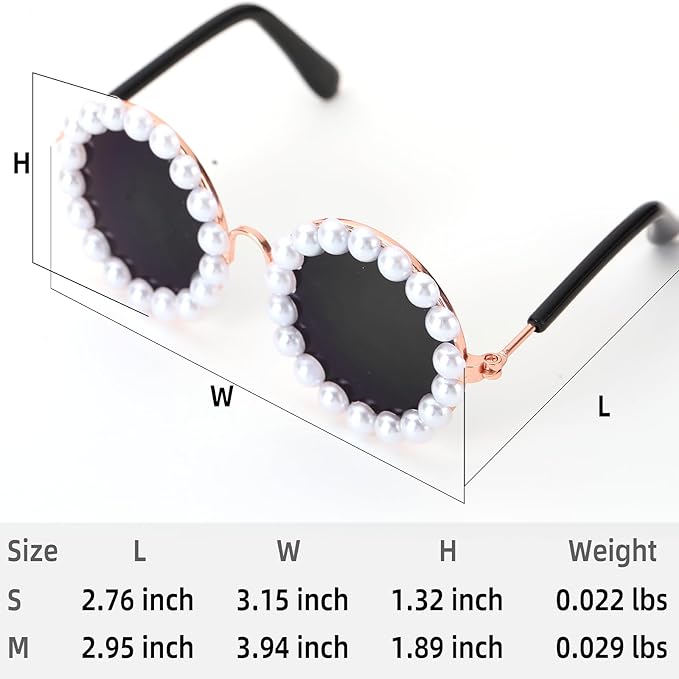KUDES Cute Dog Sunglasses Pearl Dog Sunglasses Small Medium Breed Girl Holiday Party Pet Costume Accessories