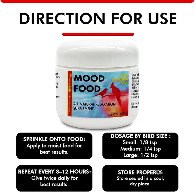 Morning Bird Mood Food 4.5 oz – Natural Calming Supplement for Birds – Non-Sedating Formula – Helps Reduce Stress, Aggression & Feather Plucking – Gentle Support with Amino Acids & B Vitamins