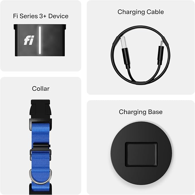 New Fi Series 3+ Smart Dog Tracker Collar [6 Month Membership Included] GPS Tracker for Dogs with Health & Behavior Monitoring, Escape Alerts, Waterproof, LED, Apple Watch Compatible (Blue, Medium)