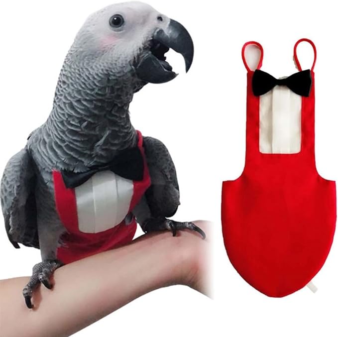 Bird Flight Suits Diapers, Parrot Flight Suits Diapers for Monk Parakeets, Cockatiels Flight Suits, Parrot Clothes, Bird Training Nappy Suit Liners Clothes (Large,Red)