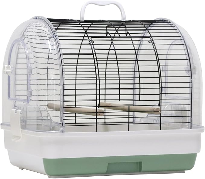 Portable Large Metal Bird Cage Carrier for Small to Medium Birds – 2 Food Bowls, 2 Perches, Removable Tray, Handle – Ideal for Cockatiels, Budgies, Lovebirds, Canaries – Green, 42x32x37cm