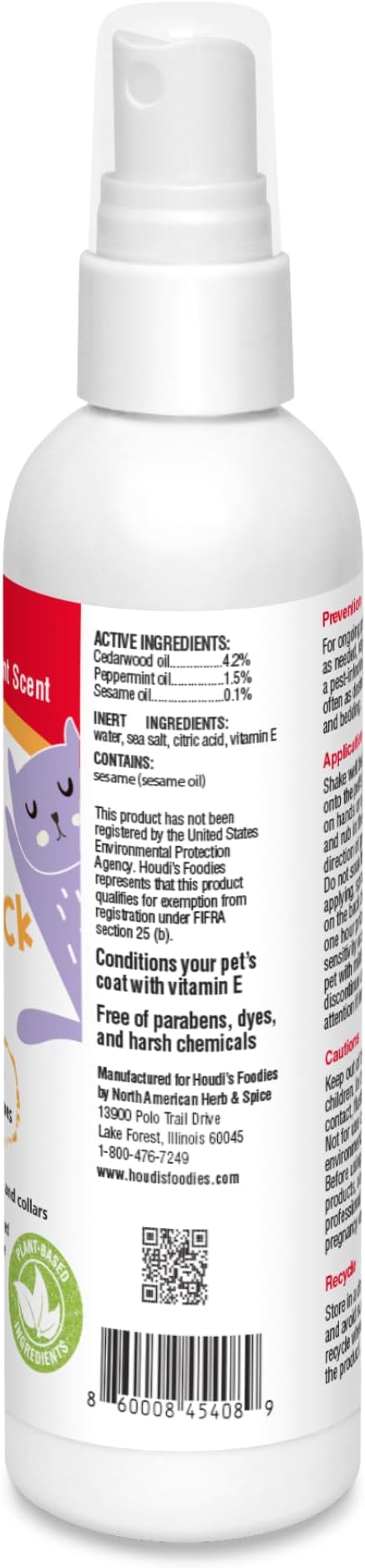 Houdi's Foodies Herbal Flea & Tick Pet Spray by North American Herb & Spice - Peppermint Scent - 4 fl oz - Kills & Repels Fleas, Ticks + Mosquitoes - DEET-Free, Plant-Based Formula