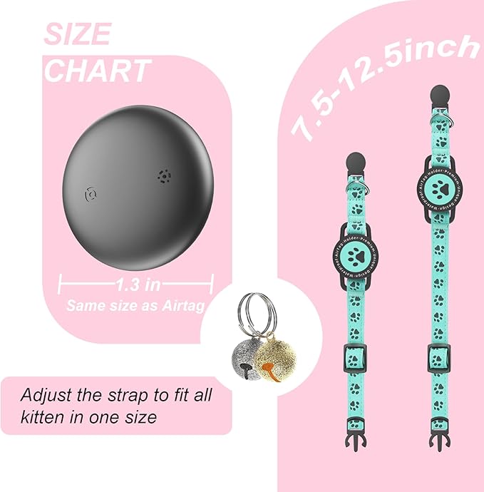 GPS Tracker for Cats, Waterproof GPS Cat Trackers Cats Collar with Bells, No Subscription, GPS Cat Collar, Adapt with Apple Find My (iOS Only) Finder Tag for Vehicles, Pets, Kids (Blue)