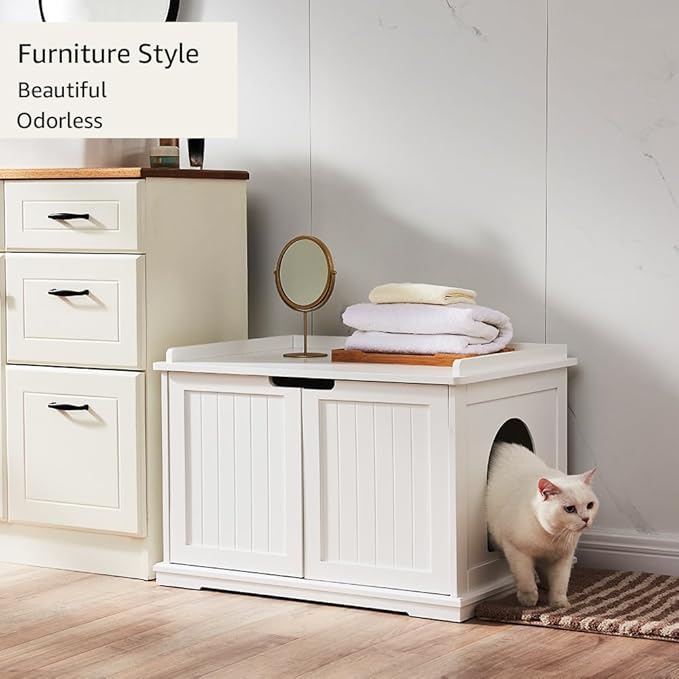 unipaws Cat Litter Box Enclosure Furniture, Cat Washroom, Hidden Litter Box Cover, Cabinet for Large Cat, Dog Proof Cat Litter Boxes, Hideaway Litter Box, Cat House, White