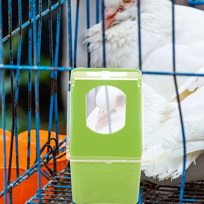 FRCOLOR 4pcs Hanging Pigeon Feeder Bird Cage Feeder with Lid Green Single Hole Bird Food Dispenser for Feeding and Watering Supplies