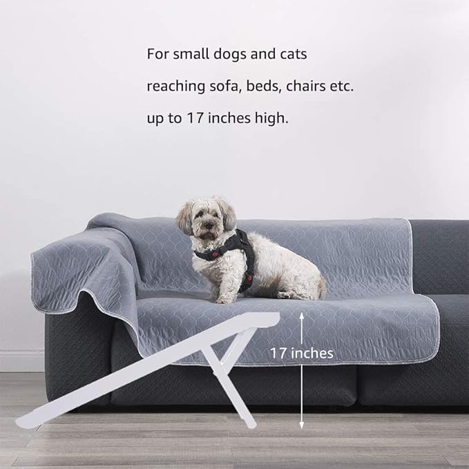 unipaws Foldable Wooden Pet Ramp with Adjustable Height, Dog Ramp to Reach High Bed and Couch, Durable Pet Ladder with Updated Non-Slip Yoga Mat for Small Dog and Cat