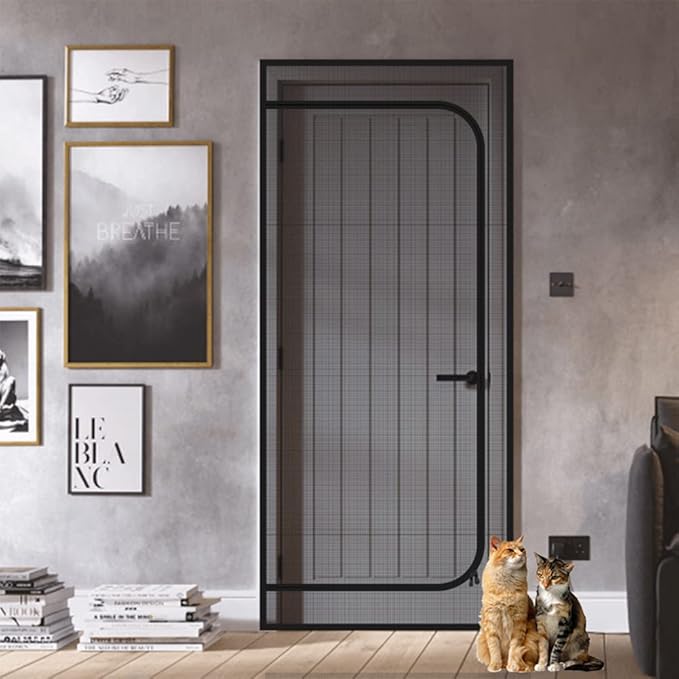 DOOREASY Pet Screen Door, Upgraded Cat Resistant Screen Door to Stop Cats Running Out, Easy Install Pet Door Mesh Screen with Zipper Closure, No Slightest Gap, Fresh Air in (Fits Doors Up to 36"x83")