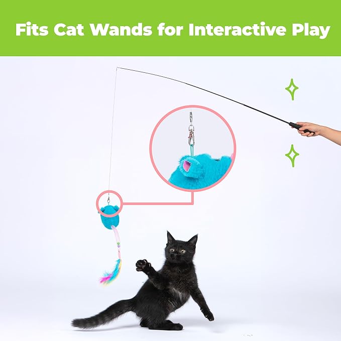 Catify by Best Pet Supplies Interactive Cat Toys – Plush, Motion-Activated & Squeaking Toys with Premium North American Catnip for Indoor Cats & Kittens - Squeaking Mice Set, Blue & Fuchsia