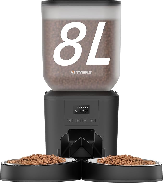 Automatic Cat Feeder for 2 Cats - 8L/34 Cups Large Capacity Auto Cat Food Dispenser with LCD Screen, 2 Food Trays, Timed Feeder, Up to 50 Portions 6 Meals Per Day, Keep Fresh