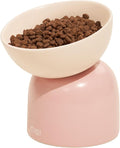 Elevated Ceramic Cat Food Bowl - 5.5" Wide Dish for Whikser Friendly, 6.6" Height for Easy Feeding, Lead & Cadmium Free, Durable Raised Cat Food Bowls, Pink