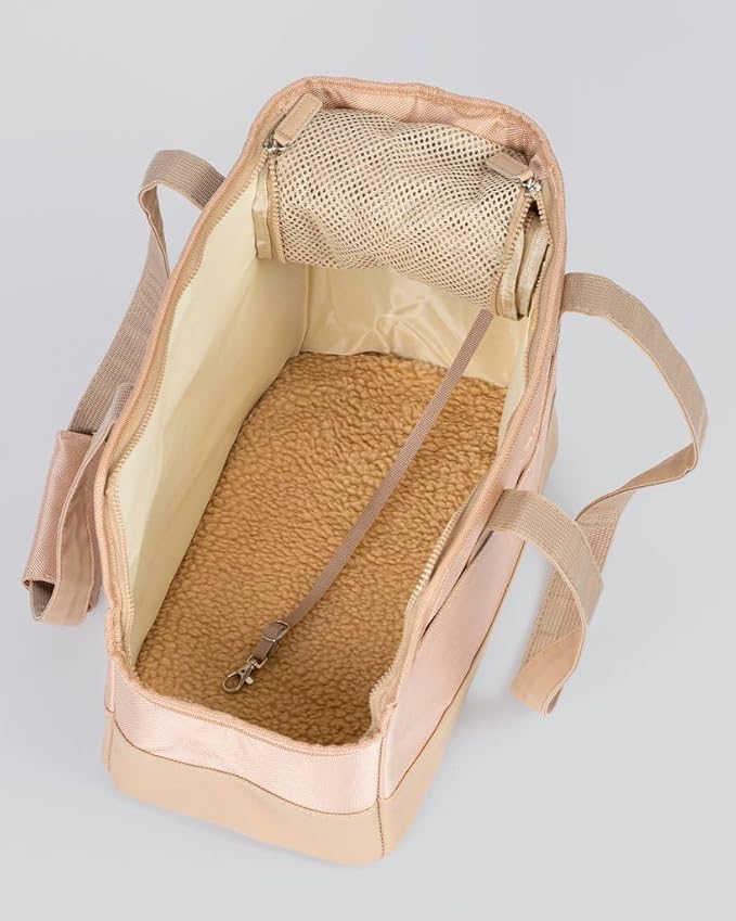 OSKAR&FRIENDS Pet Carrier Tote for Small Dogs & Cats – Vegan Leather Dog Purse with Breathable Mesh, Sherpa Bed & Safety Tether – Fits Pets Up to 20 lbs