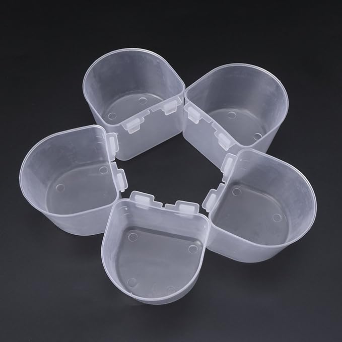 5-Piece Parrot Feeding Cups Cage Hanging Plastic Bowl Flat Bottom with Hooks Bird Water Food Dish Feeder Bowls Bird Feeders for Outdoors Hanging Tray