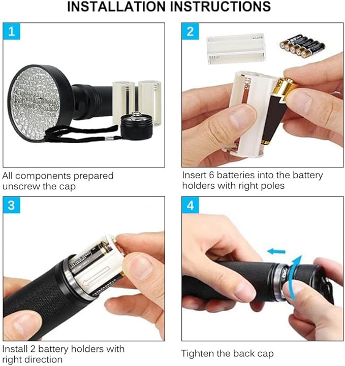 Portable High Brightness Flashlight Black Light for Pet Detector Urine Drying Stains Bugs (D 7.87 * 19cm)