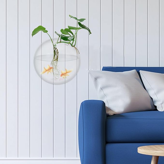 Totority Transparent Wall Mounted Fish Tank 9.05X9.05X3.74In Acrylic Hanging Aquarium Bowl Space Saving Home Decor for Fish and Plants