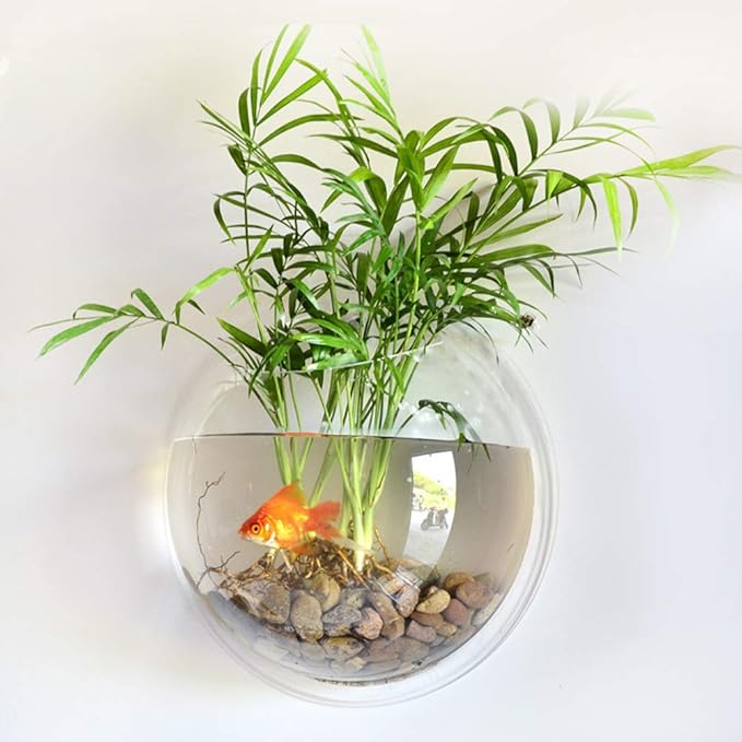 2PCS Wall Hanging Fish Tanks,Clear Acrylic Round Fish Tanks Flower Pot Vase,Hydroponic Air Plant Flower Pot,Acrylic Round Wall Mounted Hanging Fish Bowl Aquarium Tanks(Assorted Color)