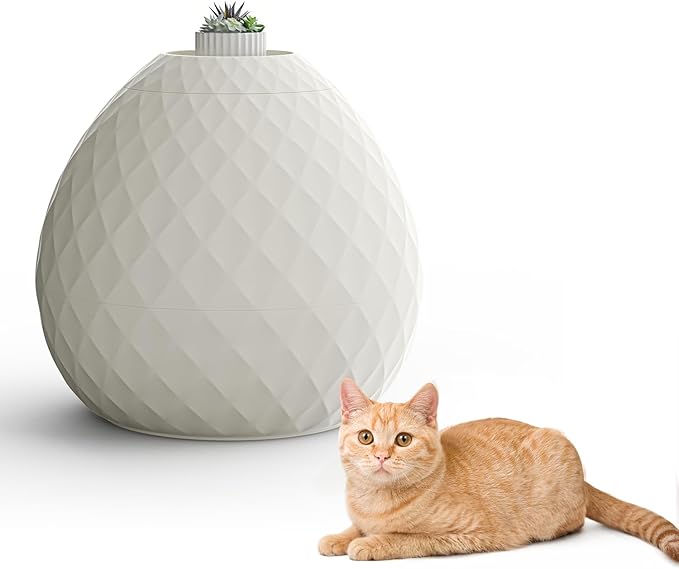 Hidden Cat Litter Box Enclosure with Removable Planter Top Plant Litter Box Hidden Litter Box Vented for Odor Control Multi-Functional for Living Room Indoor(White)
