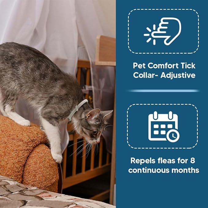 Flea Collar for Cats,Natural Cat Flea Tick Collar,Adjustable Tick Collars for Cats,Plant Ingredients,8 Months of Protection,Easy to Apply,People & Pet Friendly - 2P
