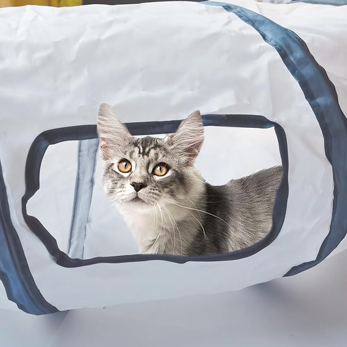 Cat Tunnel Tube Toys，Tunnels for Indoor Cats, S-Shape White Collapsible Interactive Toy with Balls for Rabbits, Kittens, Ferrets, Puppy