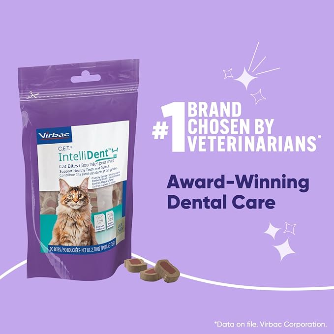 Virbac C.E.T.® INTELLIDENT® Cat Bites for Dental Care | Healthy Teeth and Gums | Fresh Breath,Chicken Flavor,(Pack of 2)